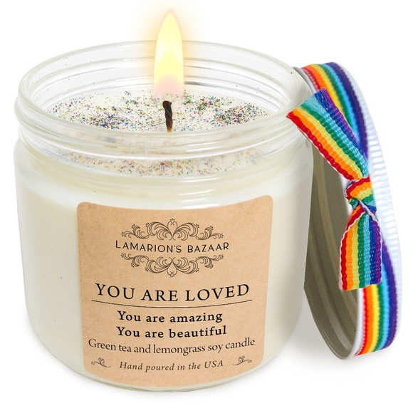 YOU ARE LOVED - Green Tea + Lemongrass Soy Candle - Pride Candle - Pride Gifts - Picture 1 of 7